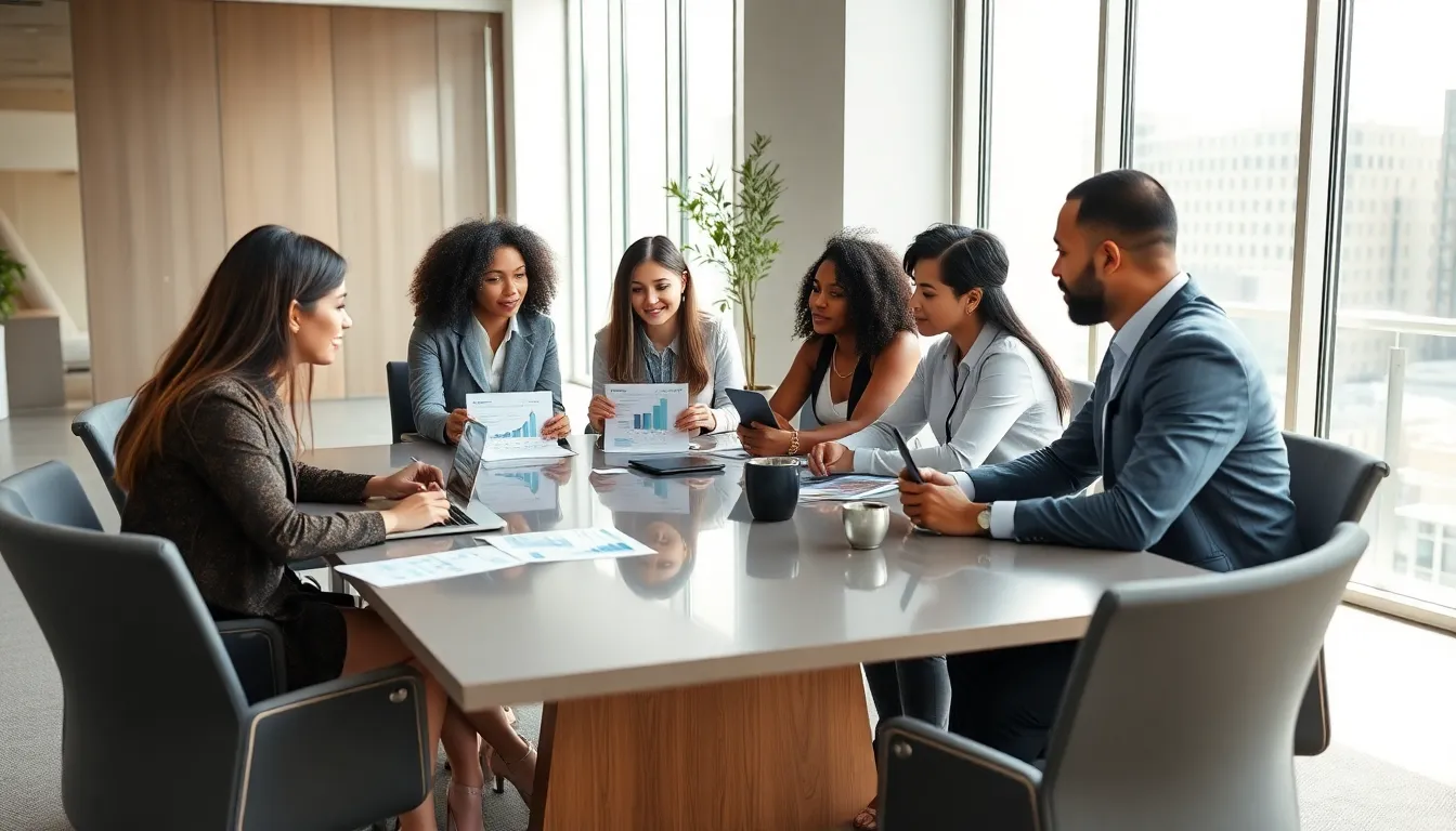 diverse team discussing budgeting in a modern office.